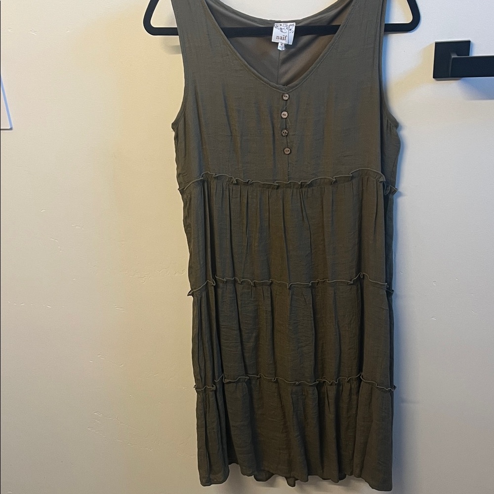 Olive Sleeveless Tiered Sun dress